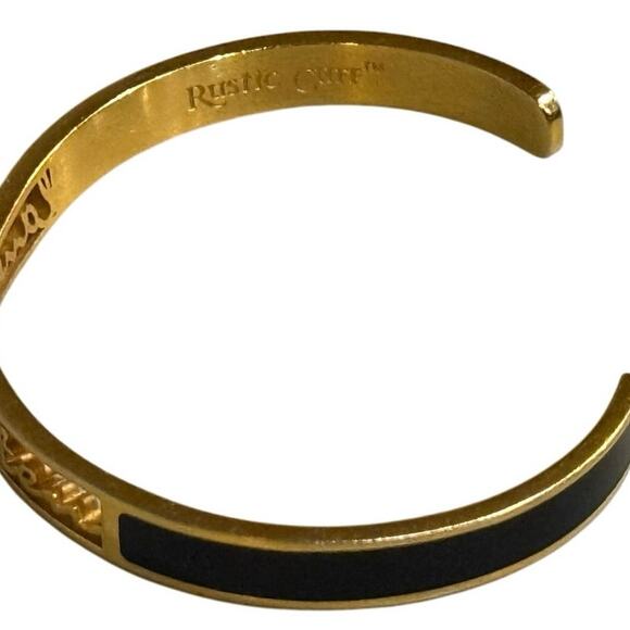 Rustic Cuff Gold & Black Enamel Inspirational Laugh Often Cuff Signed Bracelet - Picture 8 of 16